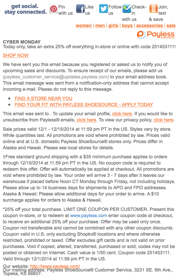 payless cyber monday