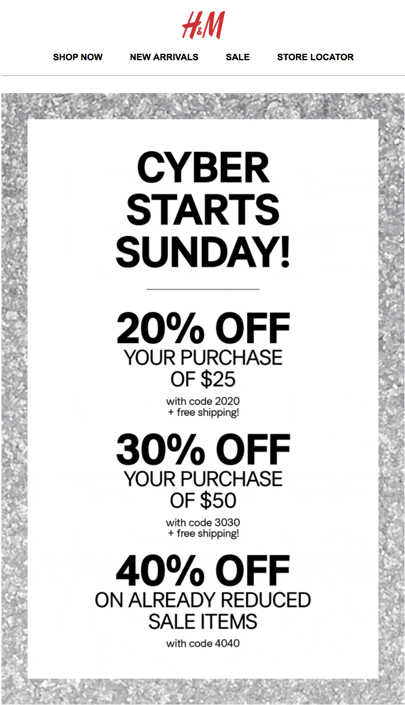 Cyber monday deals h&m sale