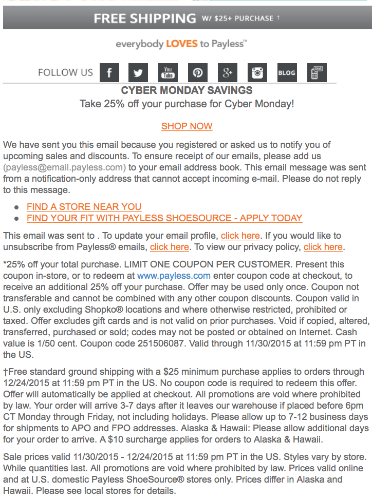 payless cyber monday