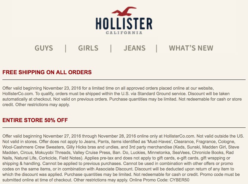 hollister promo code cyber monday